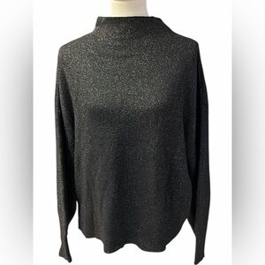H&M Sparkly Black Metallic Sweater | Soft Knit Shimmer Top | Size Large